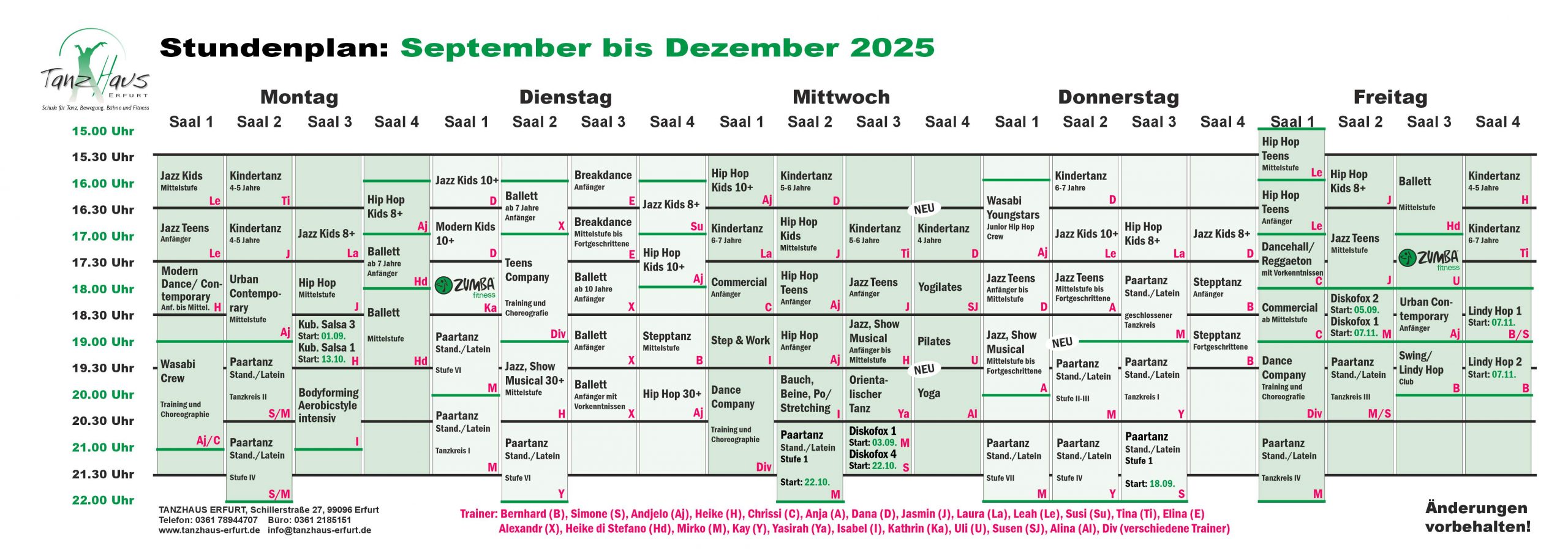 Stundenplan September bis Dezember 25