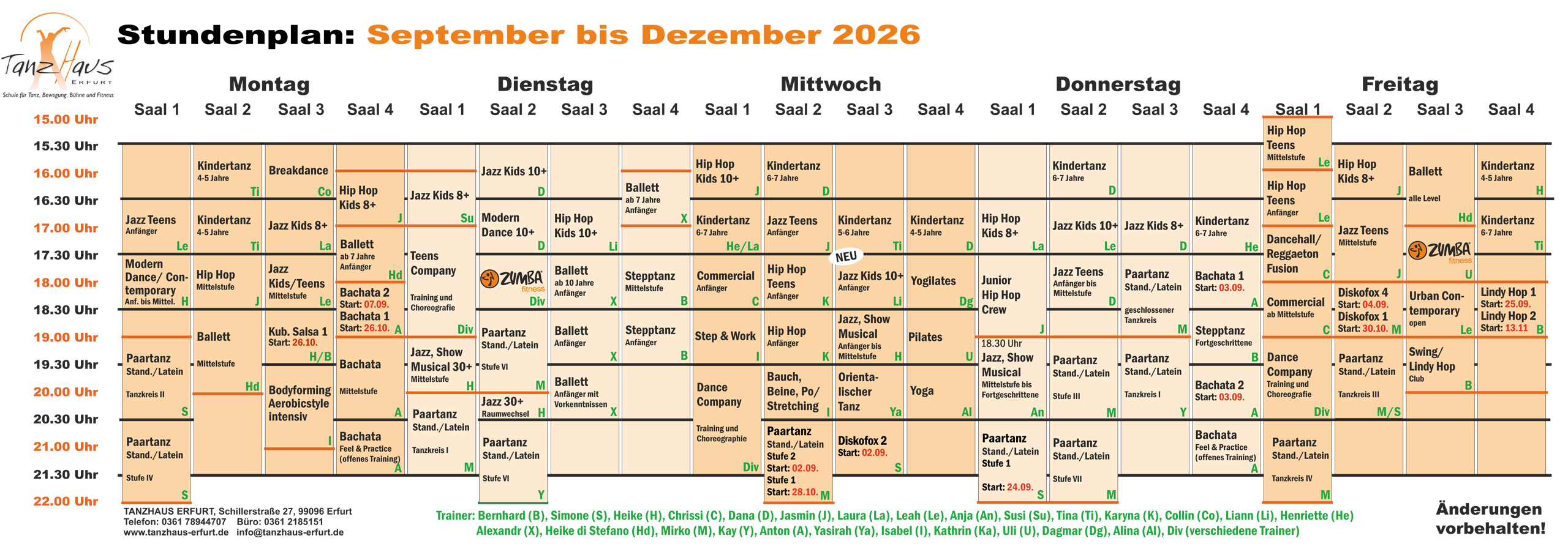 Stundenplan Januar bis Juni 2026